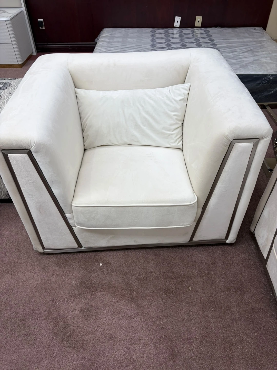 Cream Velvet Sofa with Studded Back