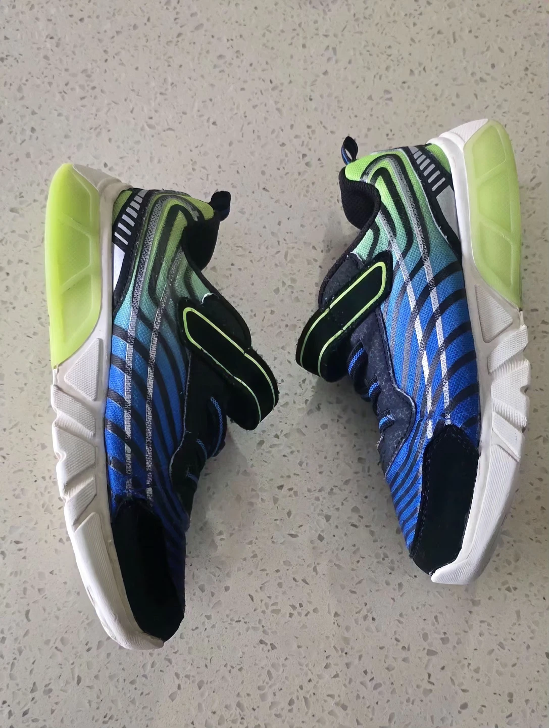 Kids Blue & Green Striped Athletic Shoes