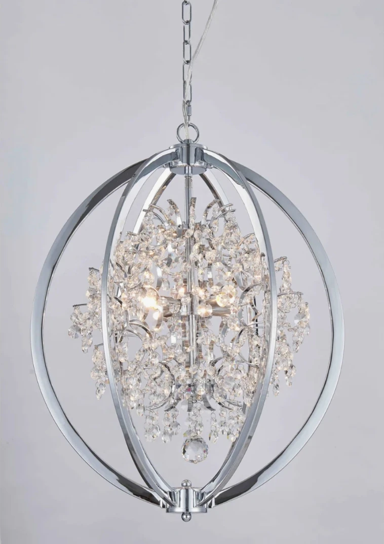 Chrome Sphere Chandelier with Crystal Accents
