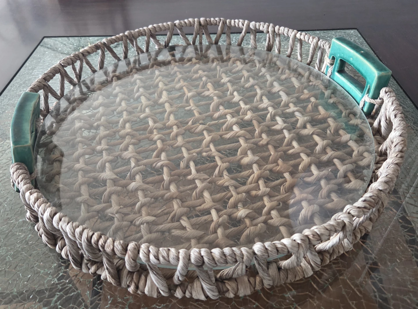 Woven Serving Tray with Glass Insert - photo 2
