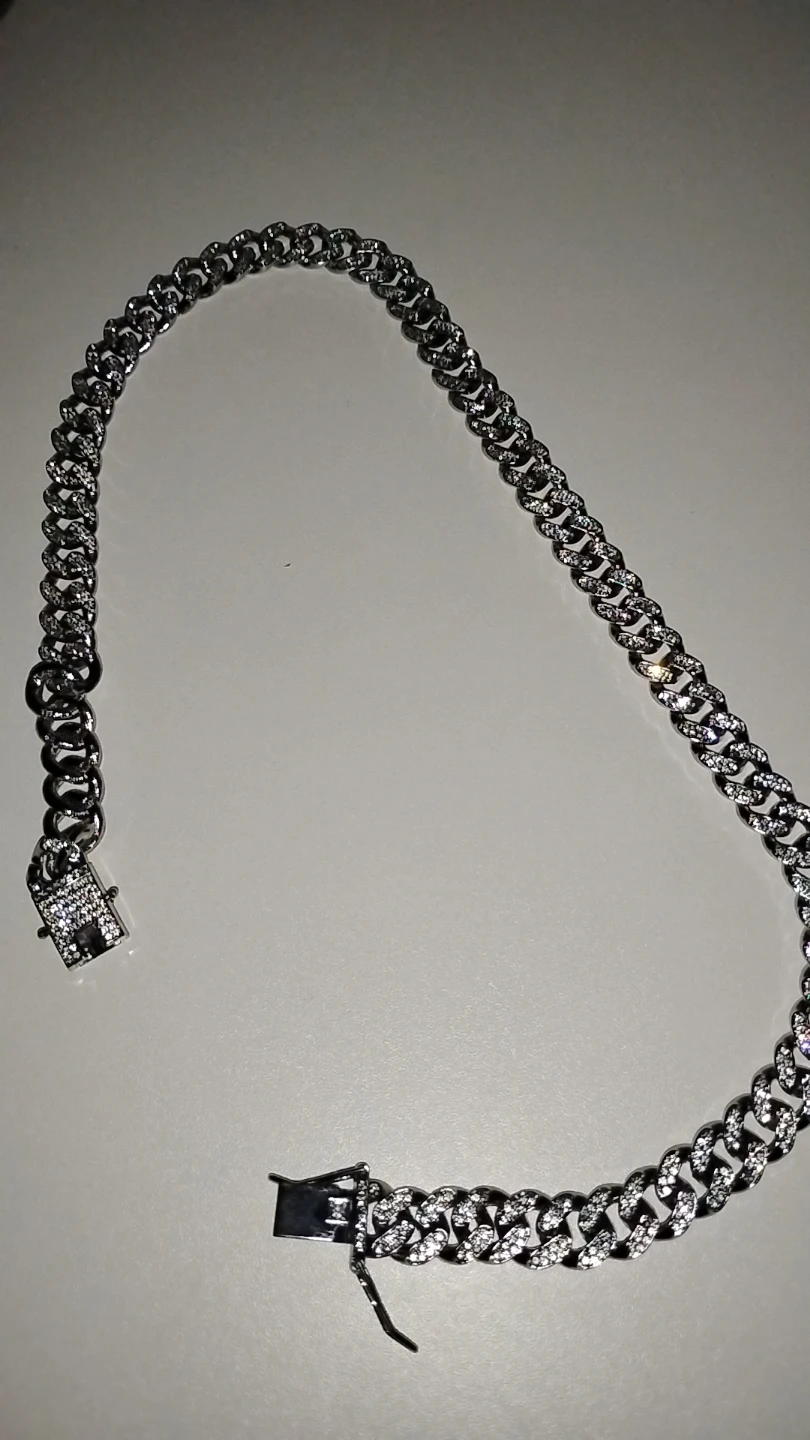 Cuban Link Chain Necklace with Rhinestones