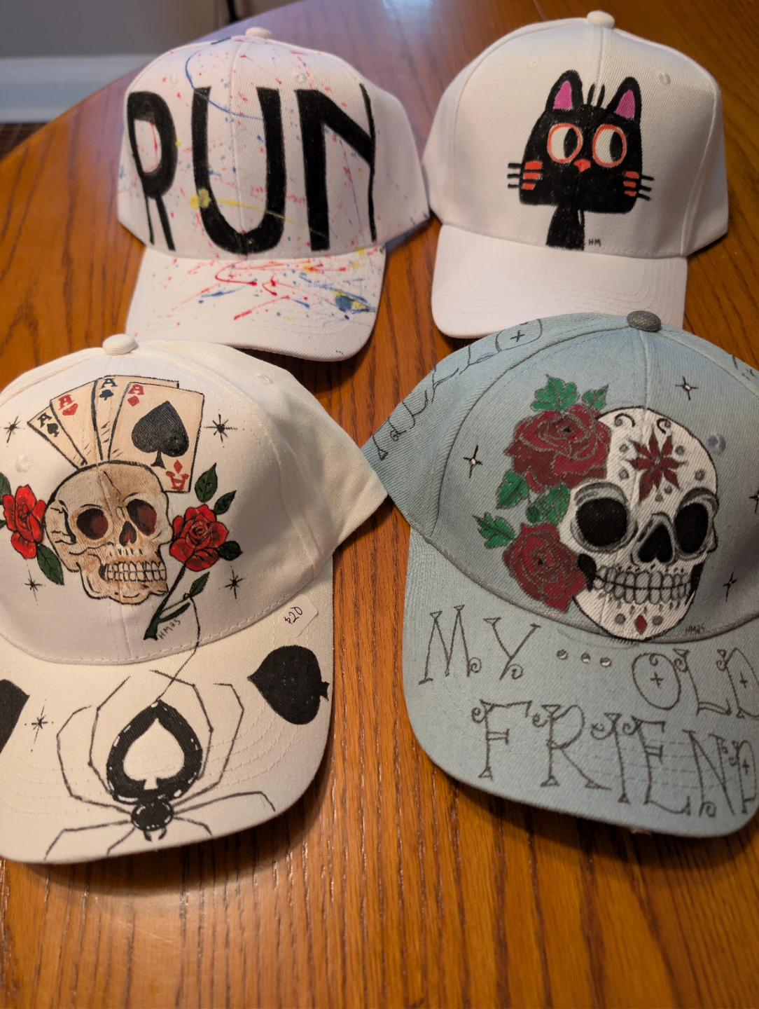 Hand-painted, hand drawn hats. O/S New.
