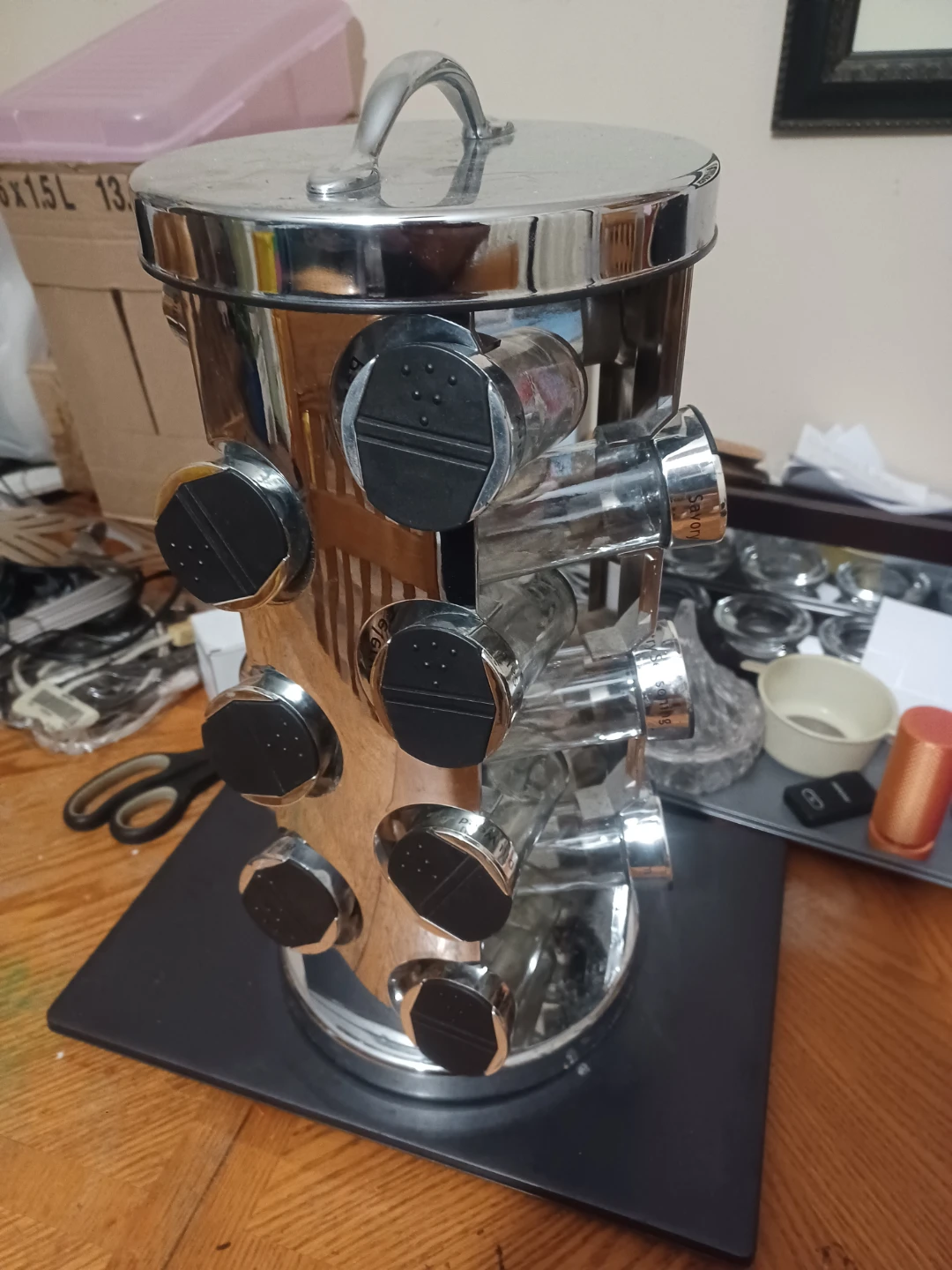 Chrome Spice Rack with Jars