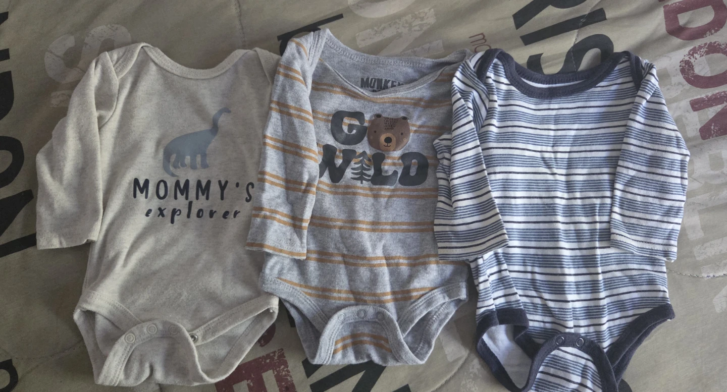 3 Baby Boy Long Sleeve Onesies 0-3M