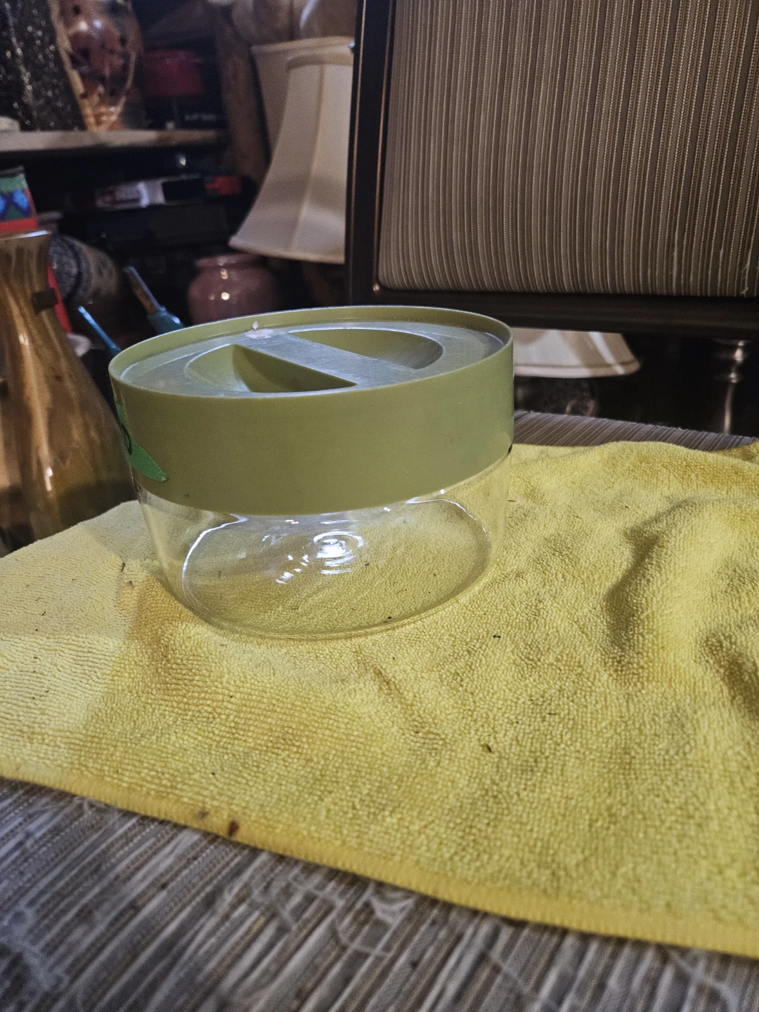 Glass and Green Plastic Container with Lid - photo 2
