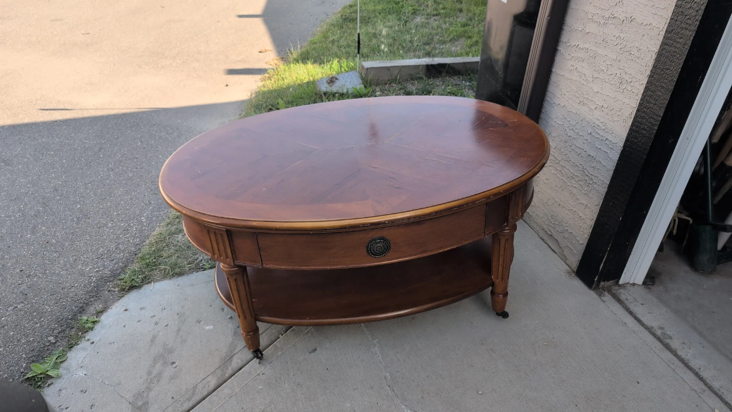 Oval Coffee Table with Drawer and Shelf