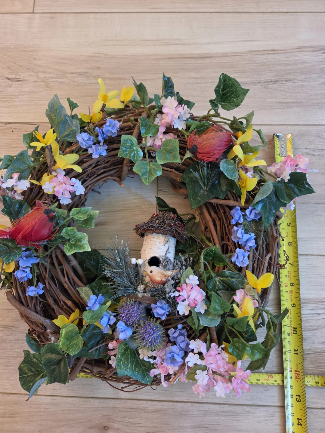 Floral Handcrafted Wreath w/ Birds & flowers 12" - photo 2