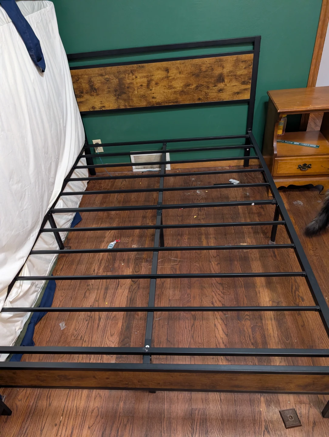 Industrial Style Metal Bed Frame with Wood Headboard - photo 2