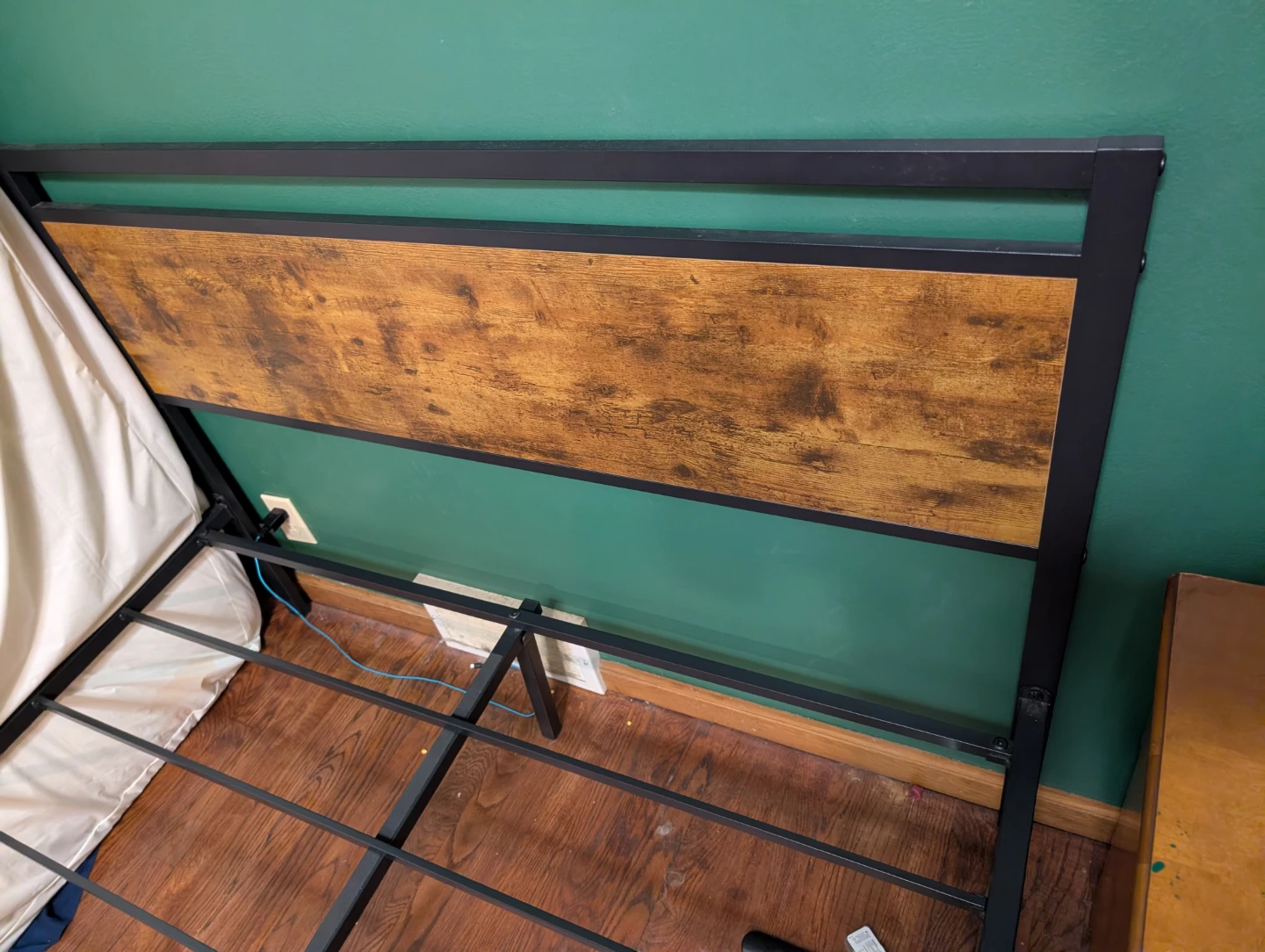 Industrial Style Metal Bed Frame with Wood Headboard - photo 3