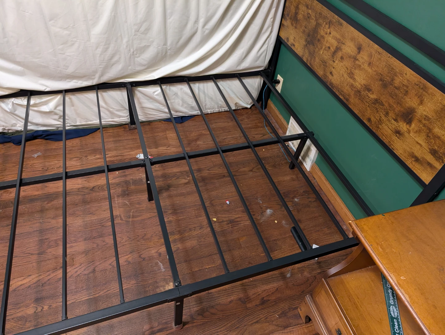 Industrial Style Metal Bed Frame with Wood Headboard - photo 4