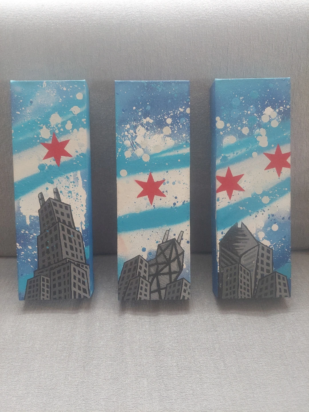 Chicago Skyline Triptych Art - Set of three - 12" x 4"