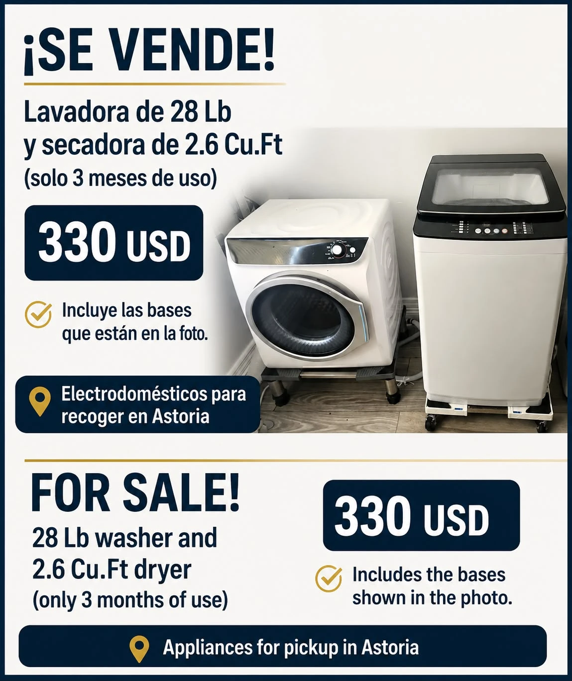 28 Lb Washer and 2.6 Cu.Ft Dryer