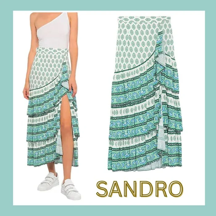 Sandro Naemi Printed Ruffled Skirt