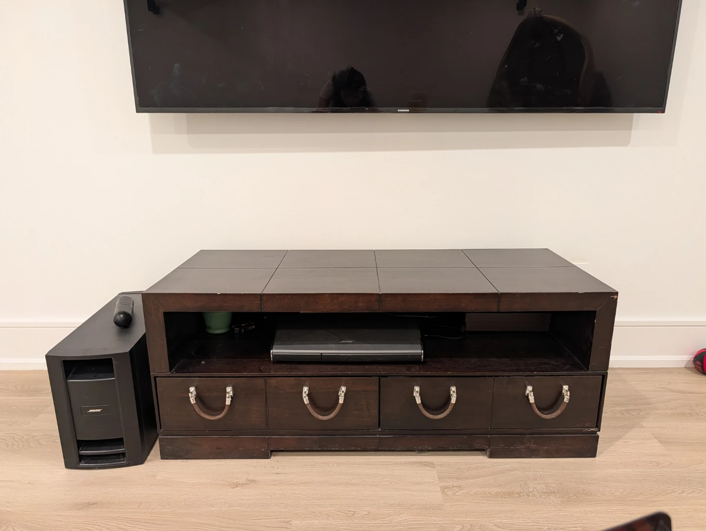 Dark Wood Entertainment Unit with 4 Drawers