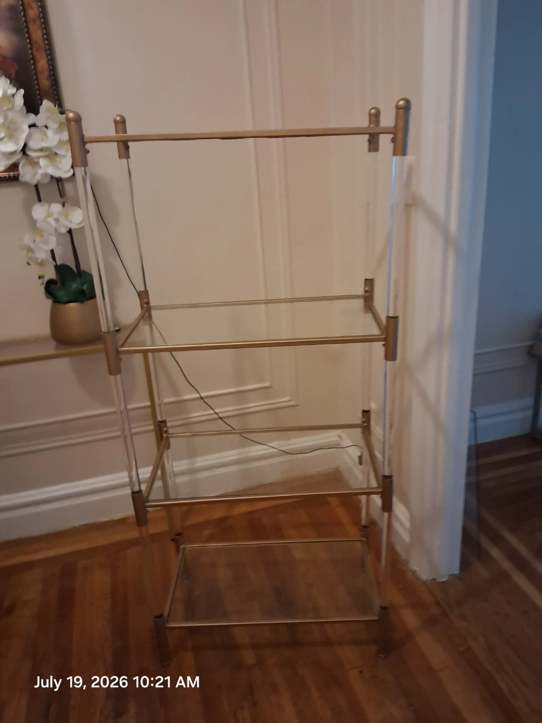 Gold and glass with acrylic shelf