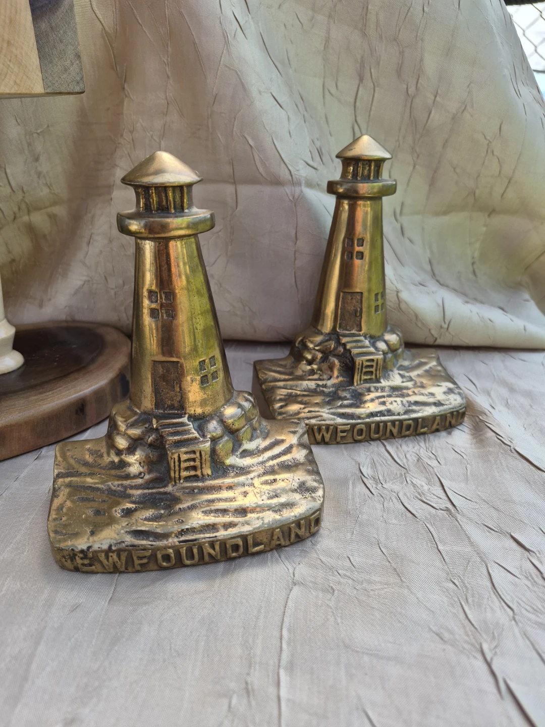 Vintage Solid Brass Pair of Newfoundland Lighthouse Book Ends