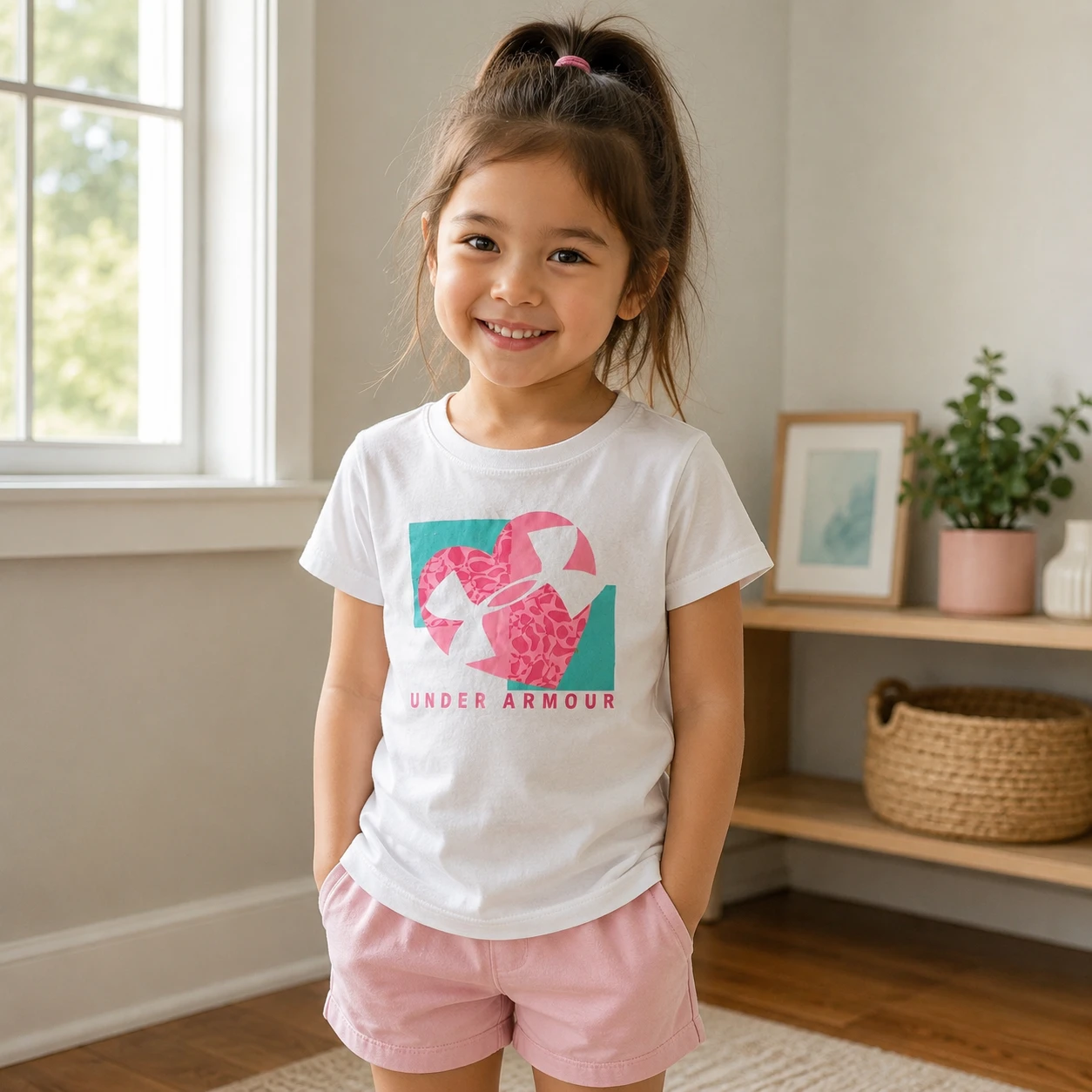 Under Armour Girls White Graphic T-Shirt Size 4