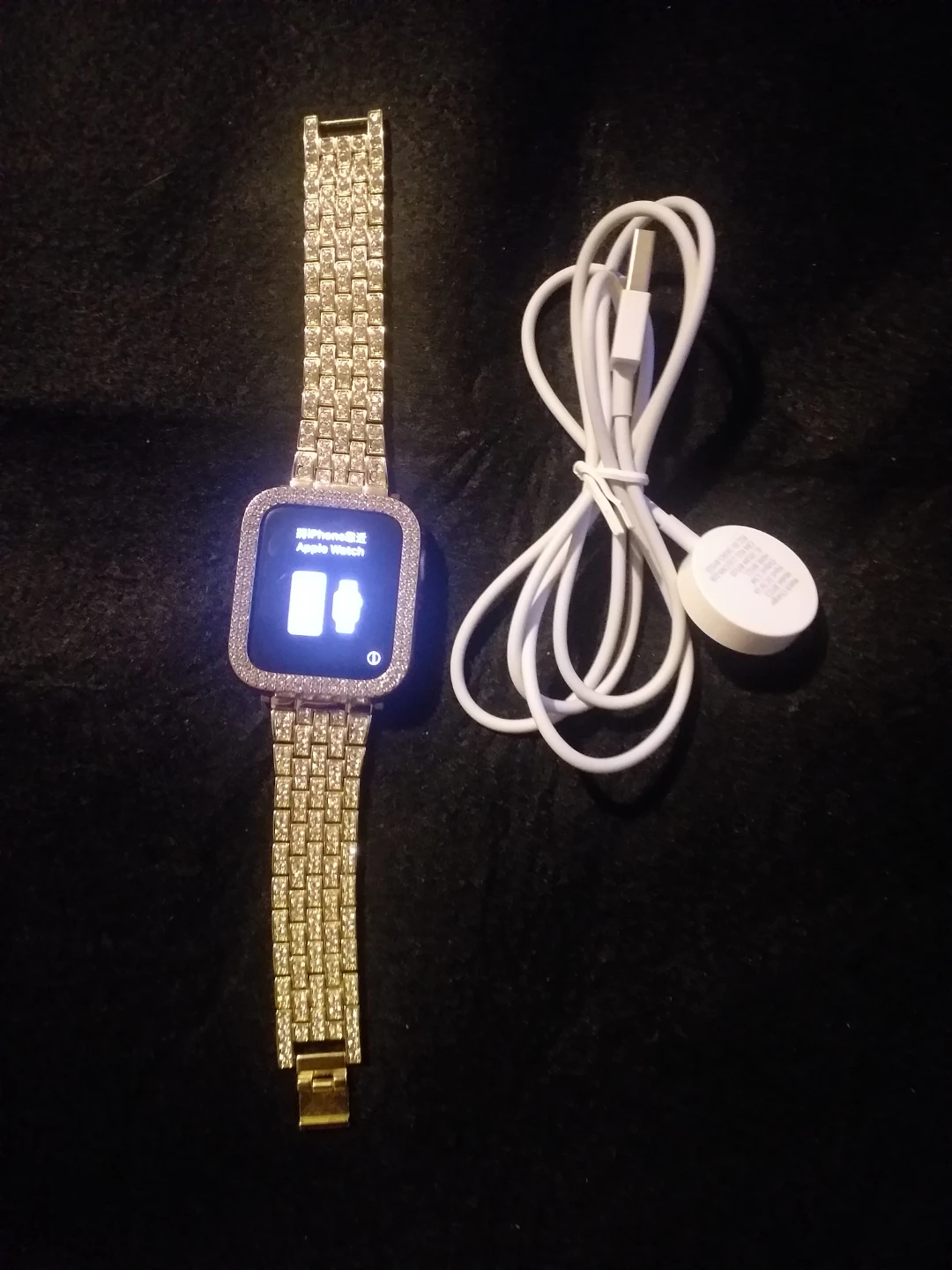 Apple Watch with Gold Chain Strap and Crystal Bezel