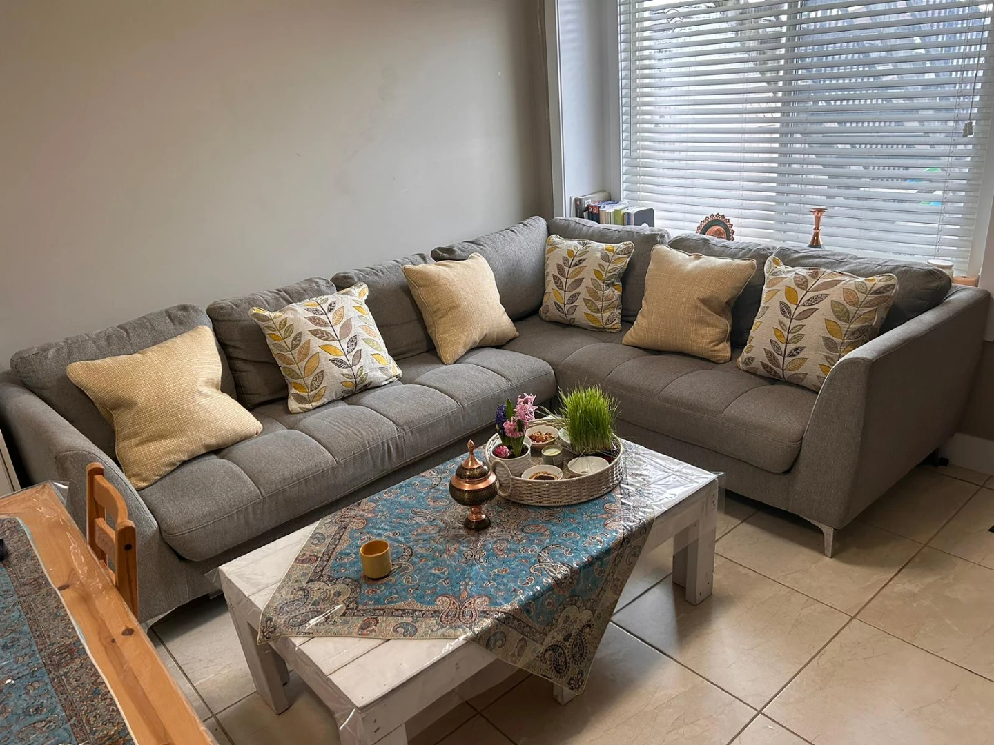 Grey Sectional Sofa with Accent Pillows