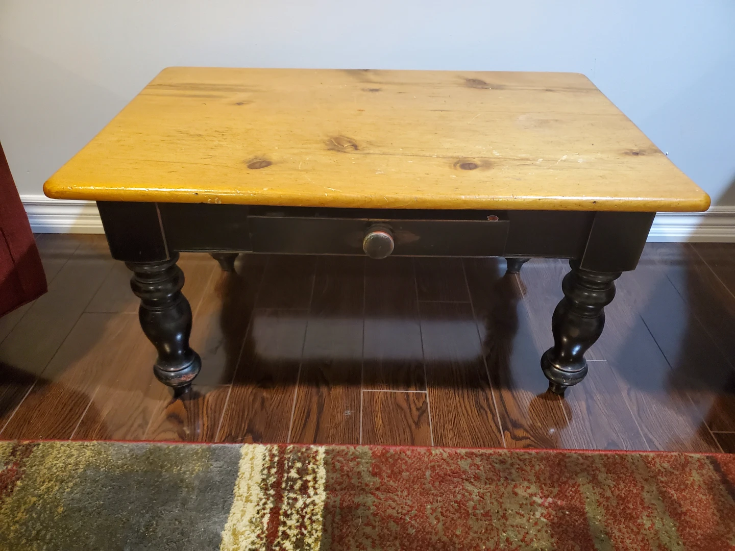Vintage pine Wooden Coffee Table with Drawer