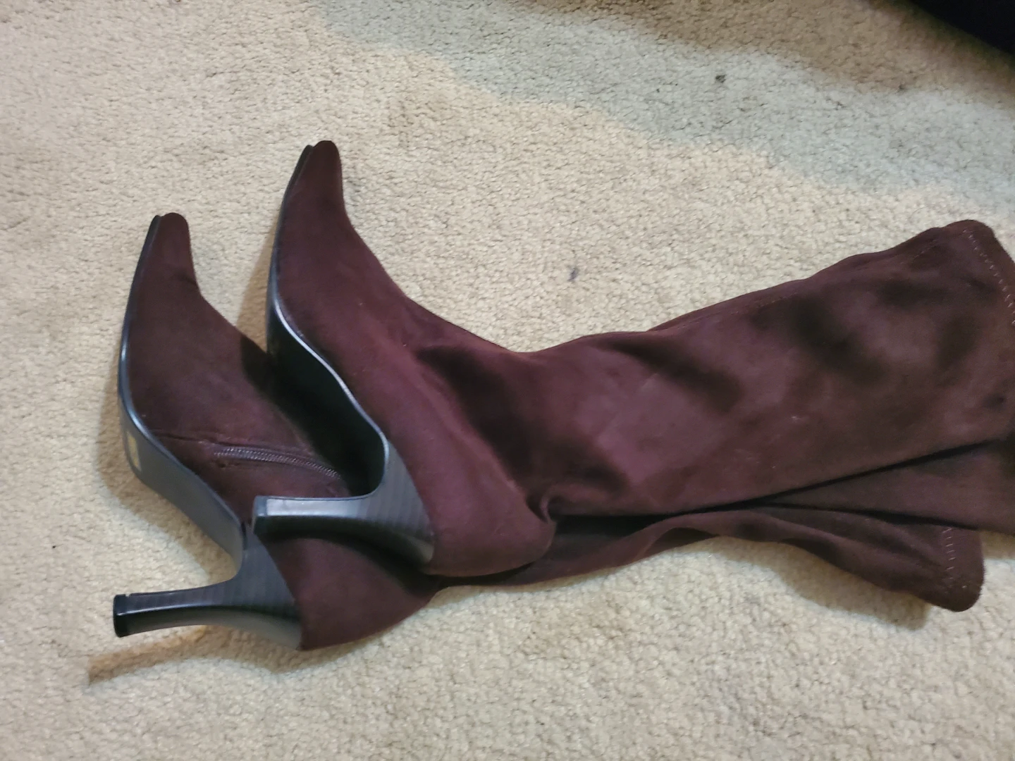 Brown Suede Pointed Long Toe Heeled Boots - photo 5