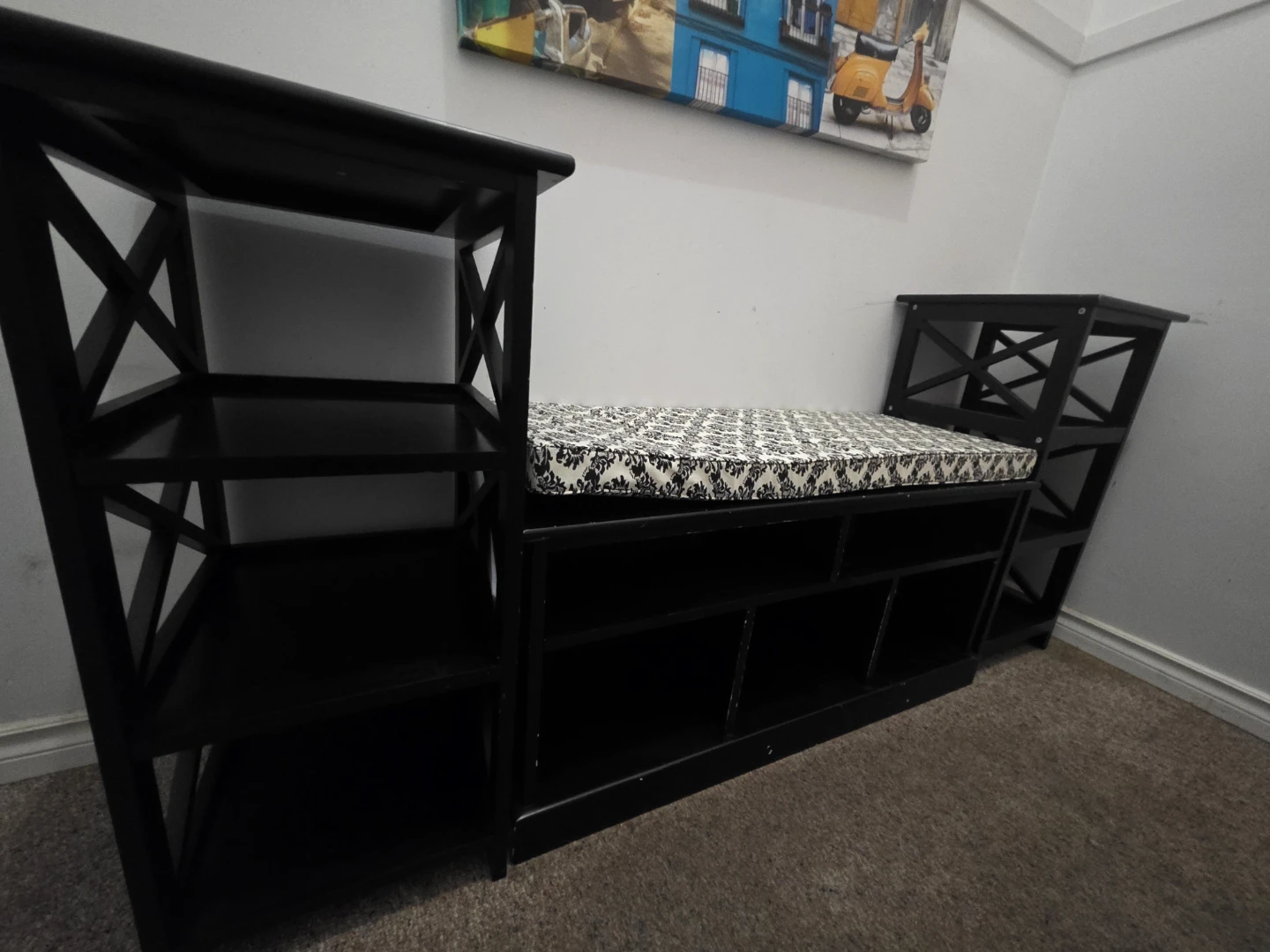 Black Shoe Bench with Storage Shelves