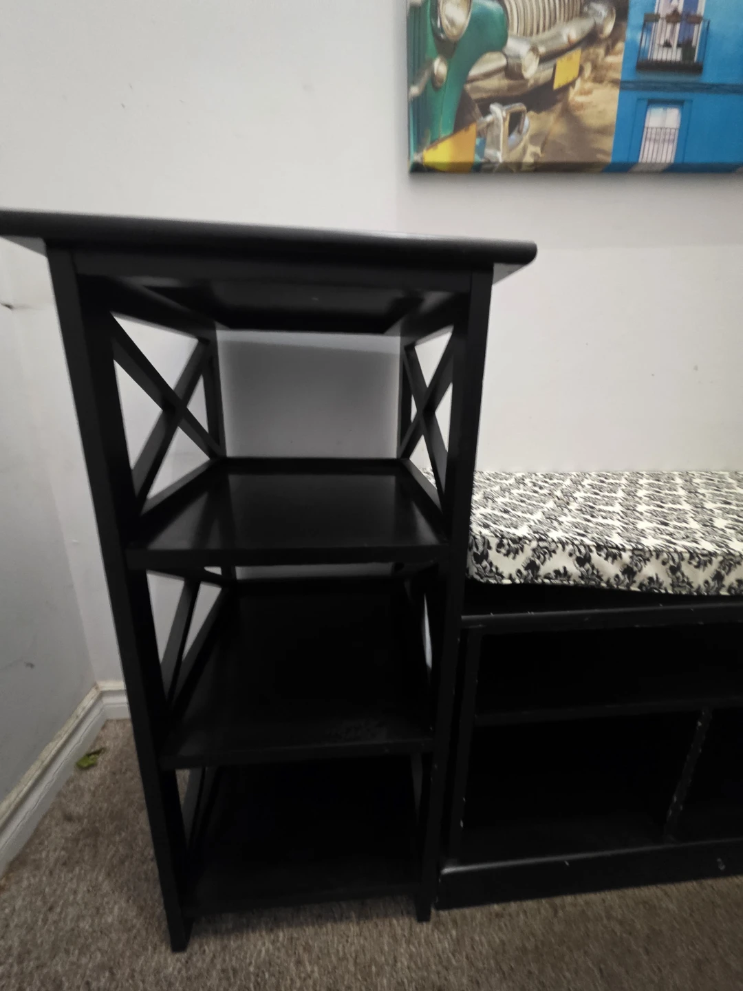 Black Shoe Bench with Storage Shelves - photo 2