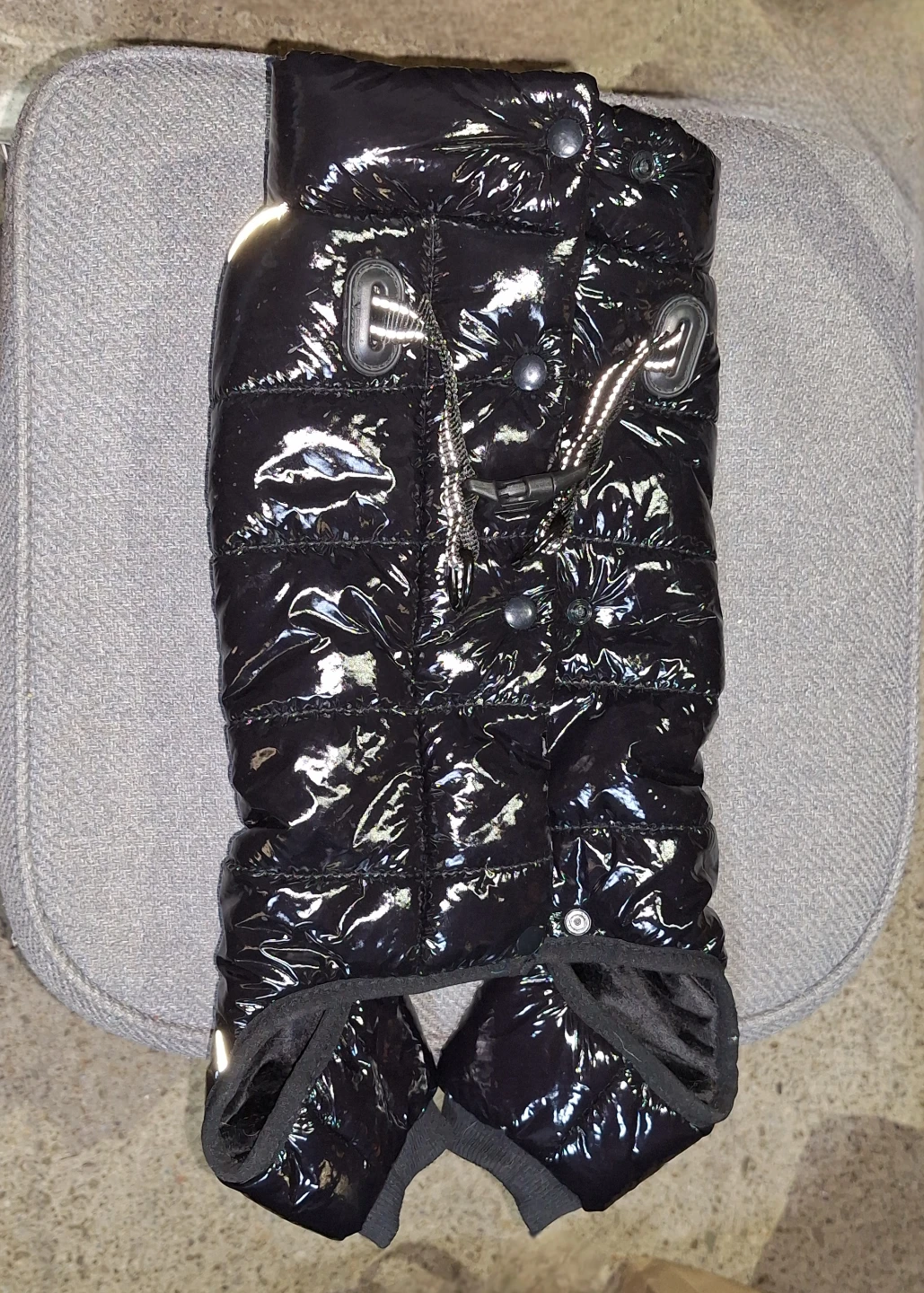 Small Glossy Vinyl Puffer Dog Coat (Kit Cat Club rescue)