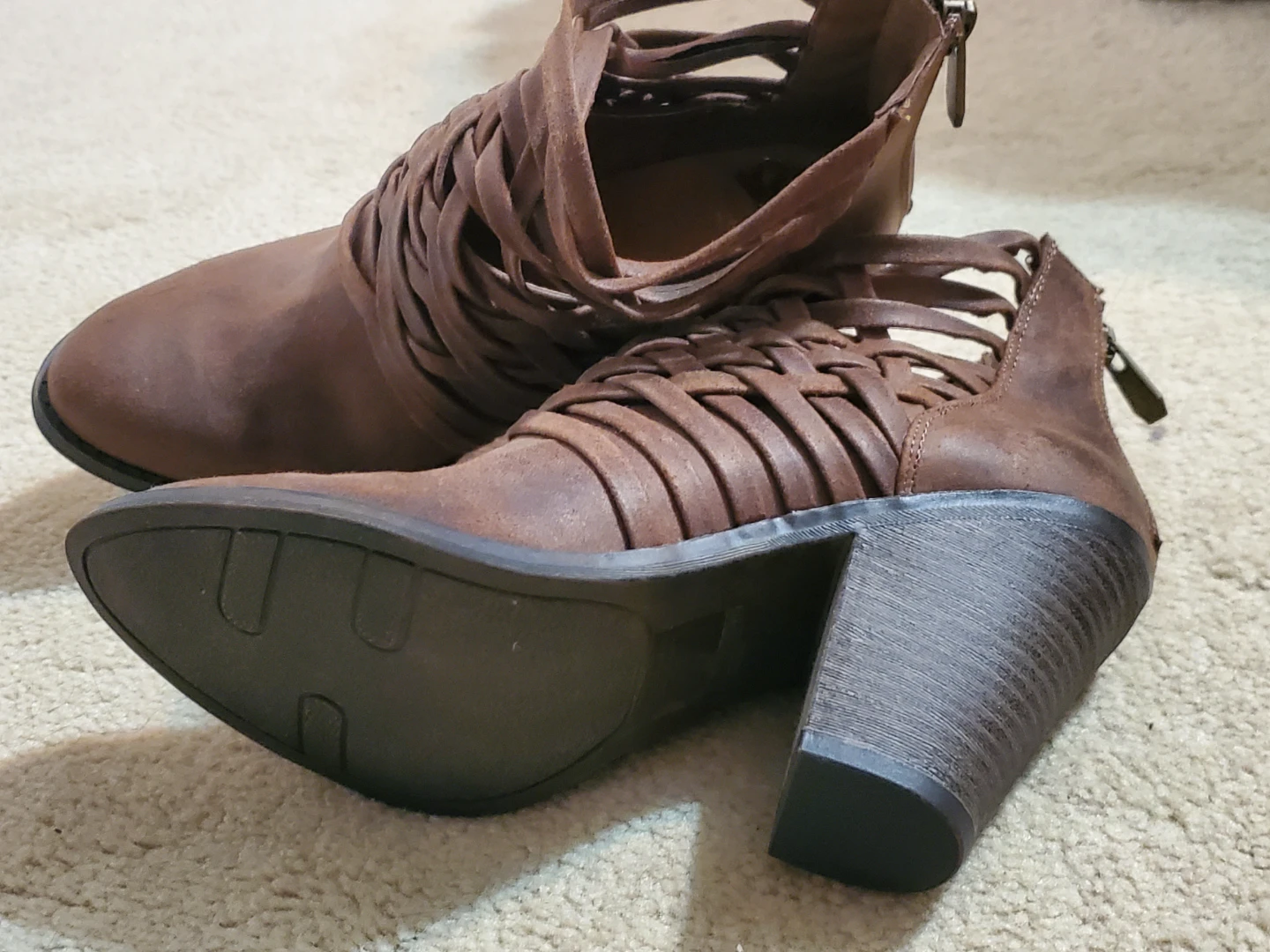 Brown Woven Ankle Boots with Zipper Back - photo 2