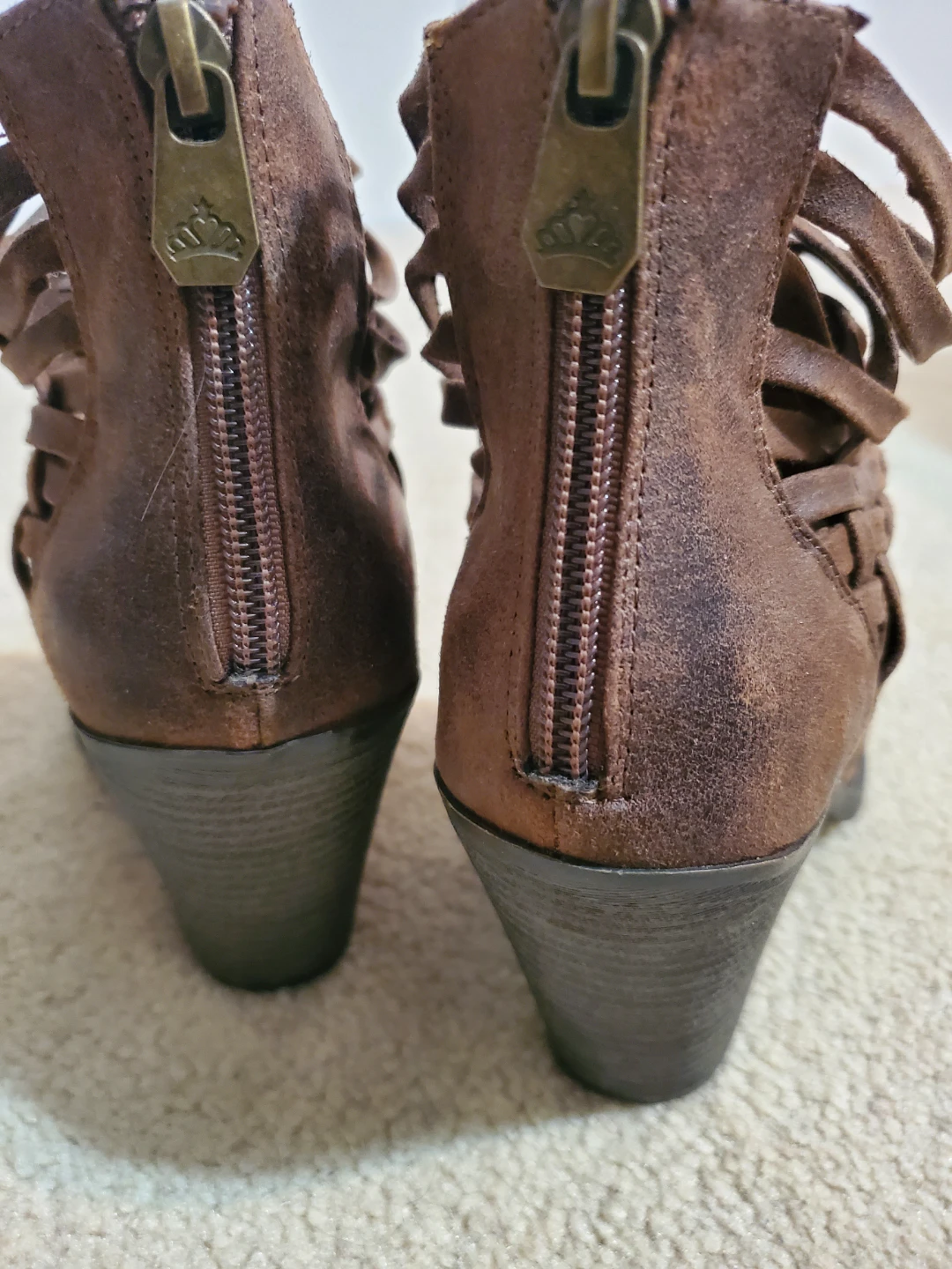 Brown Woven Ankle Boots with Zipper Back - photo 4