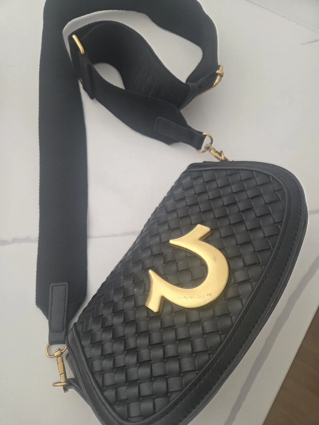 True Religion Black Woven Saddle Bag