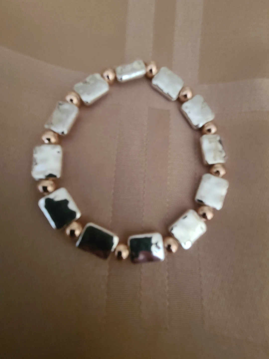 Beaded Stretch Bracelet Silver Tone & Rose Gold Tone