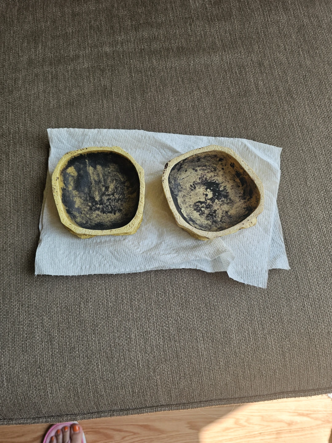 Two reptile food and water bowls