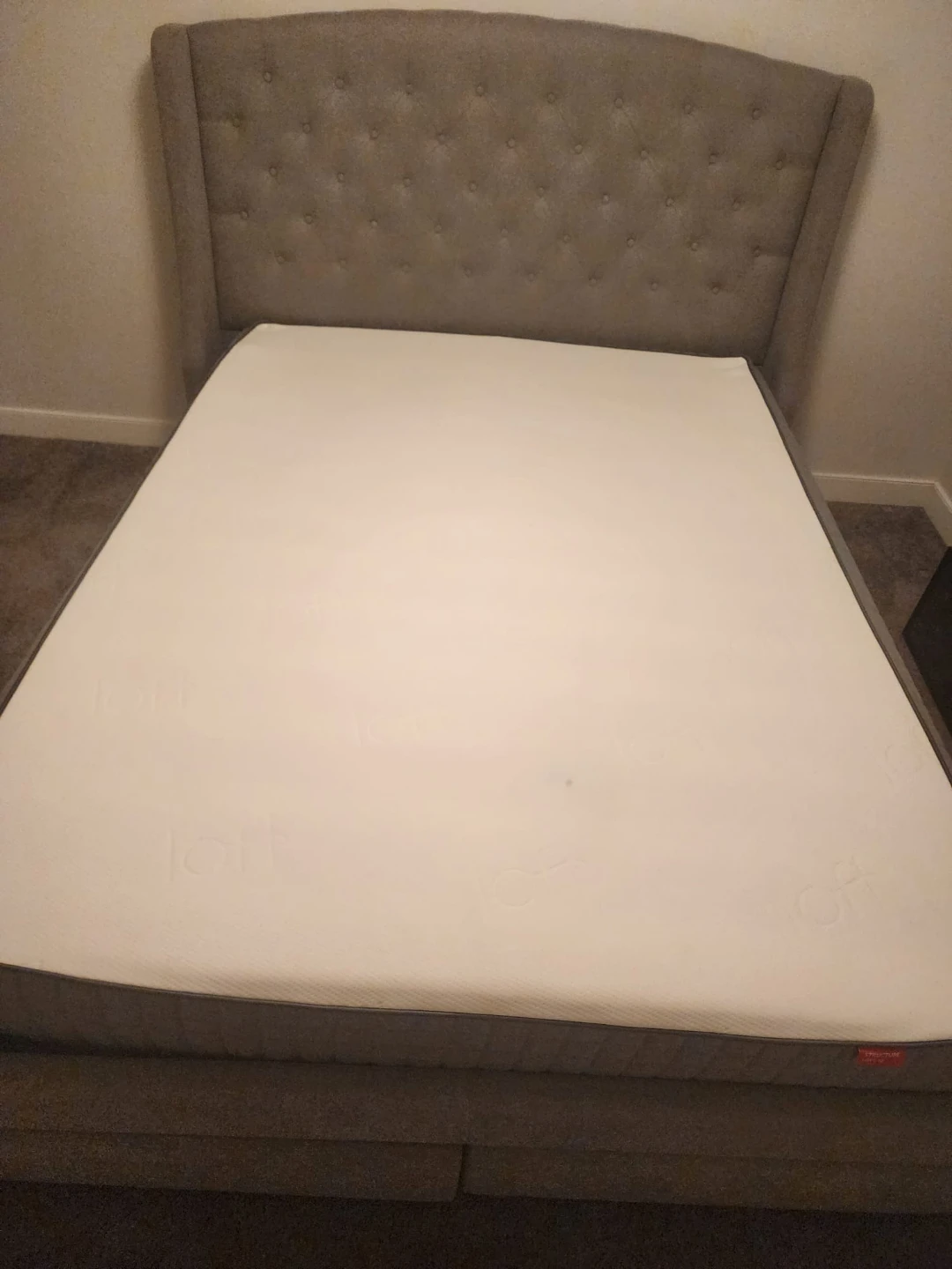 Like New Queen bed set Upholstered Frame & Mattress with storage - photo 2
