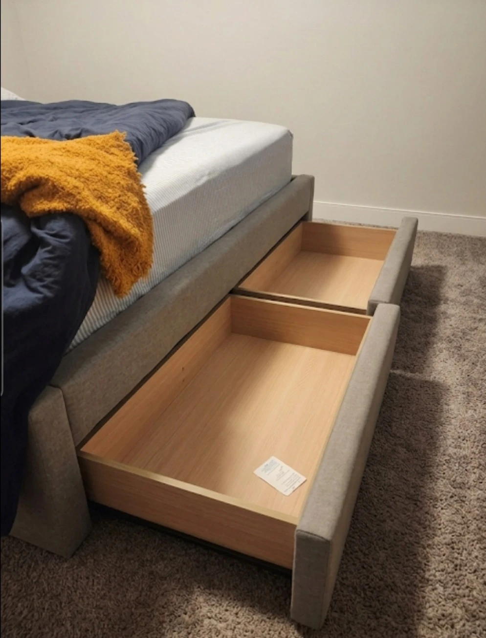 Like New Queen bed set Upholstered Frame & Mattress with storage - photo 3