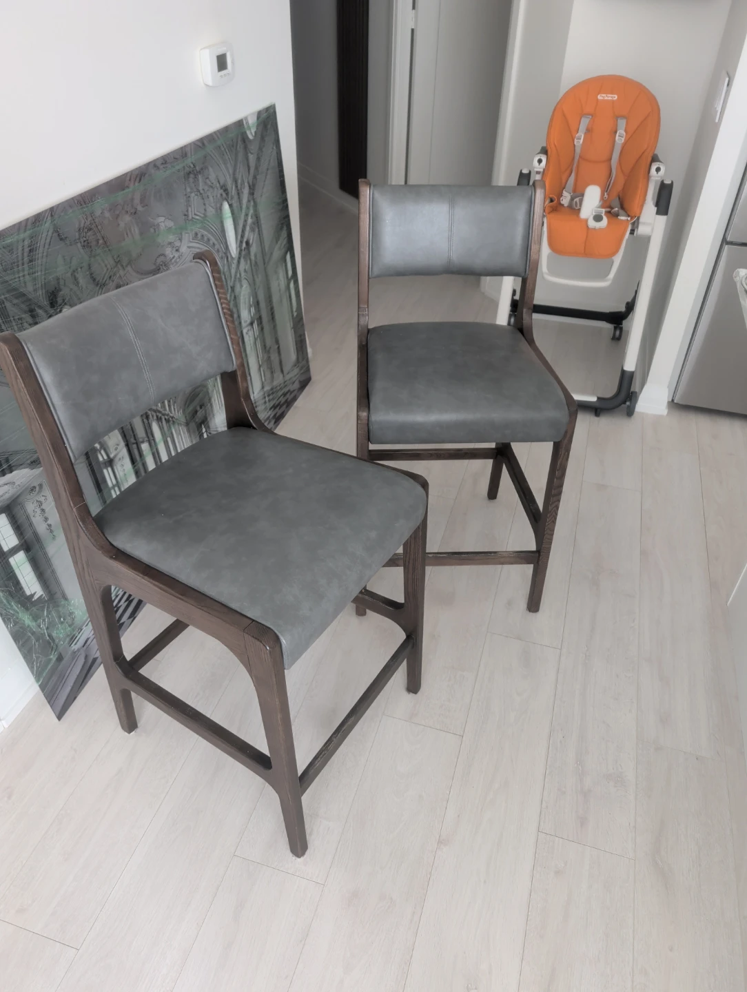 Set of 2 Grey Faux Leather Counter Stools