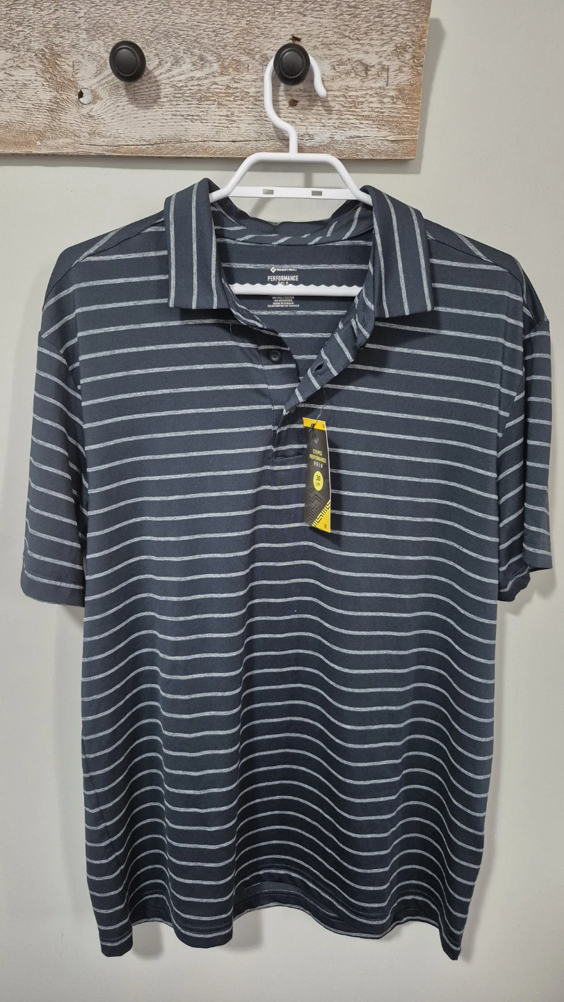 Striped Performance Polo Shirt Size M