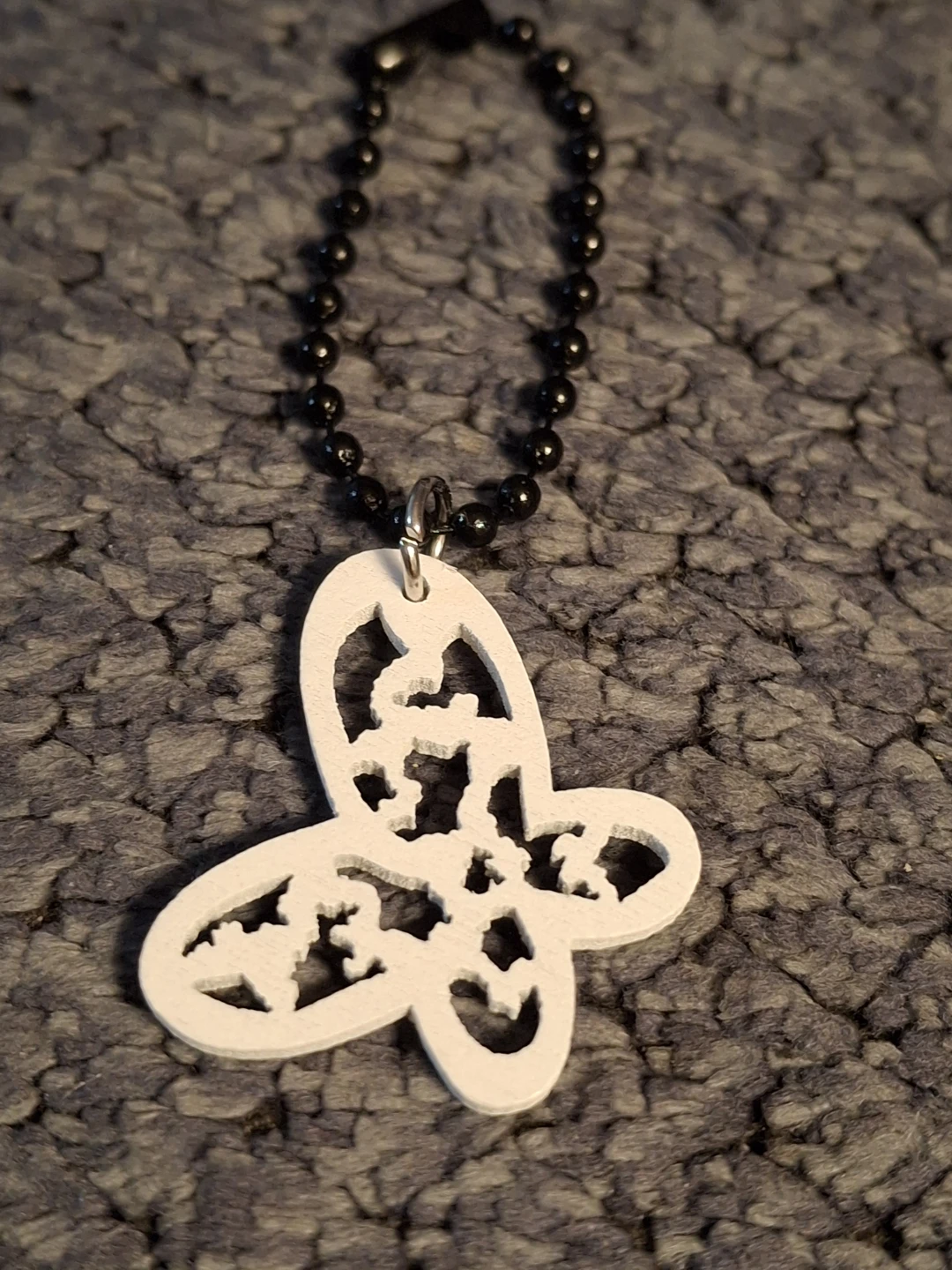 White Butterfly Charm with Beaded Keychain