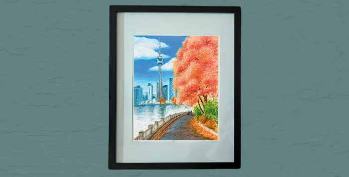 Watercolor painting | CN Tower in Autumn | Glass Framed 11x14 in