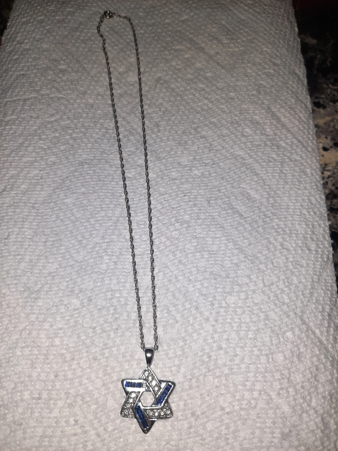 Star of David Necklace with Blue and Clear Stones
