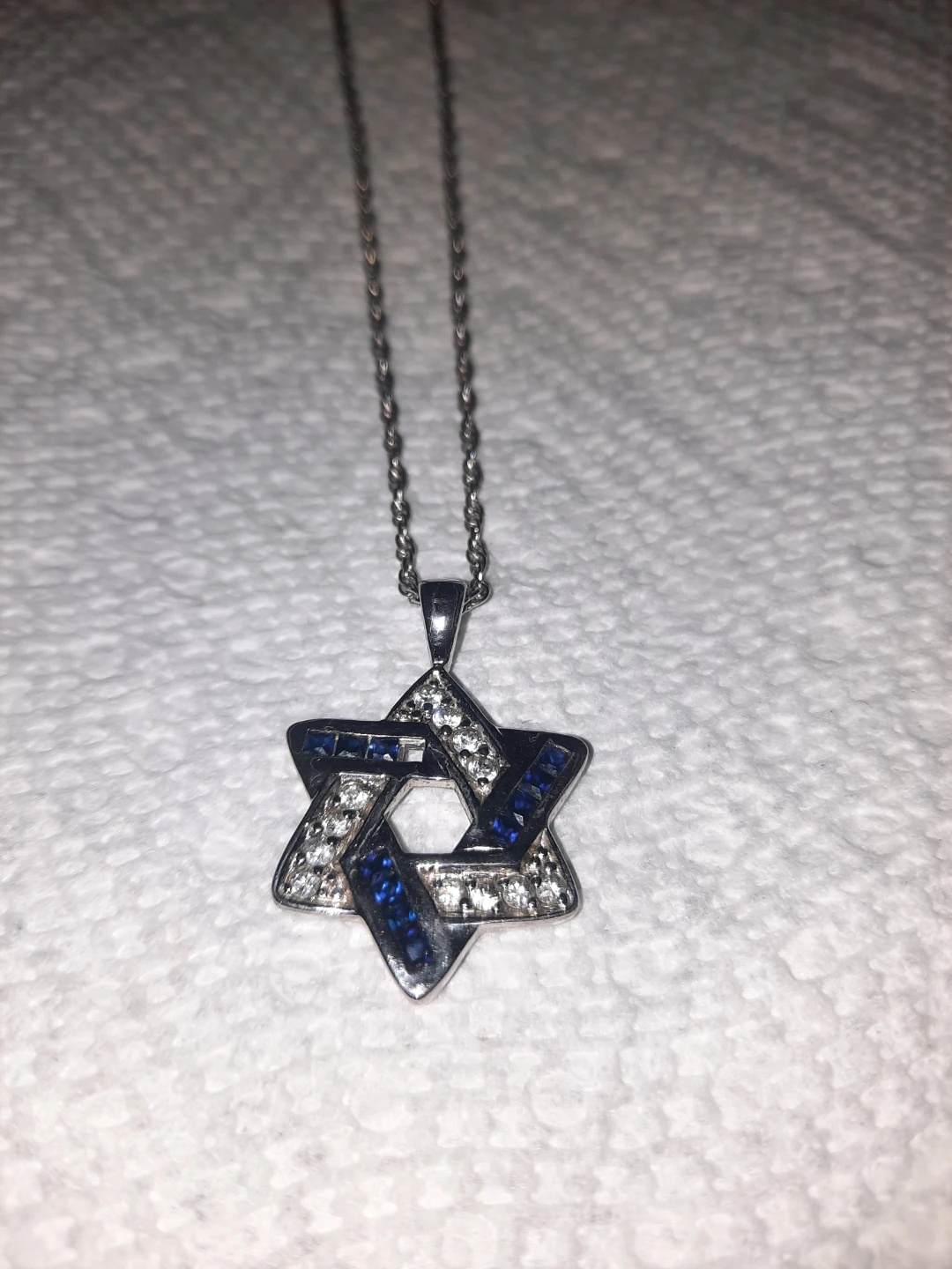 Star of David Necklace with Blue and Clear Stones - photo 2