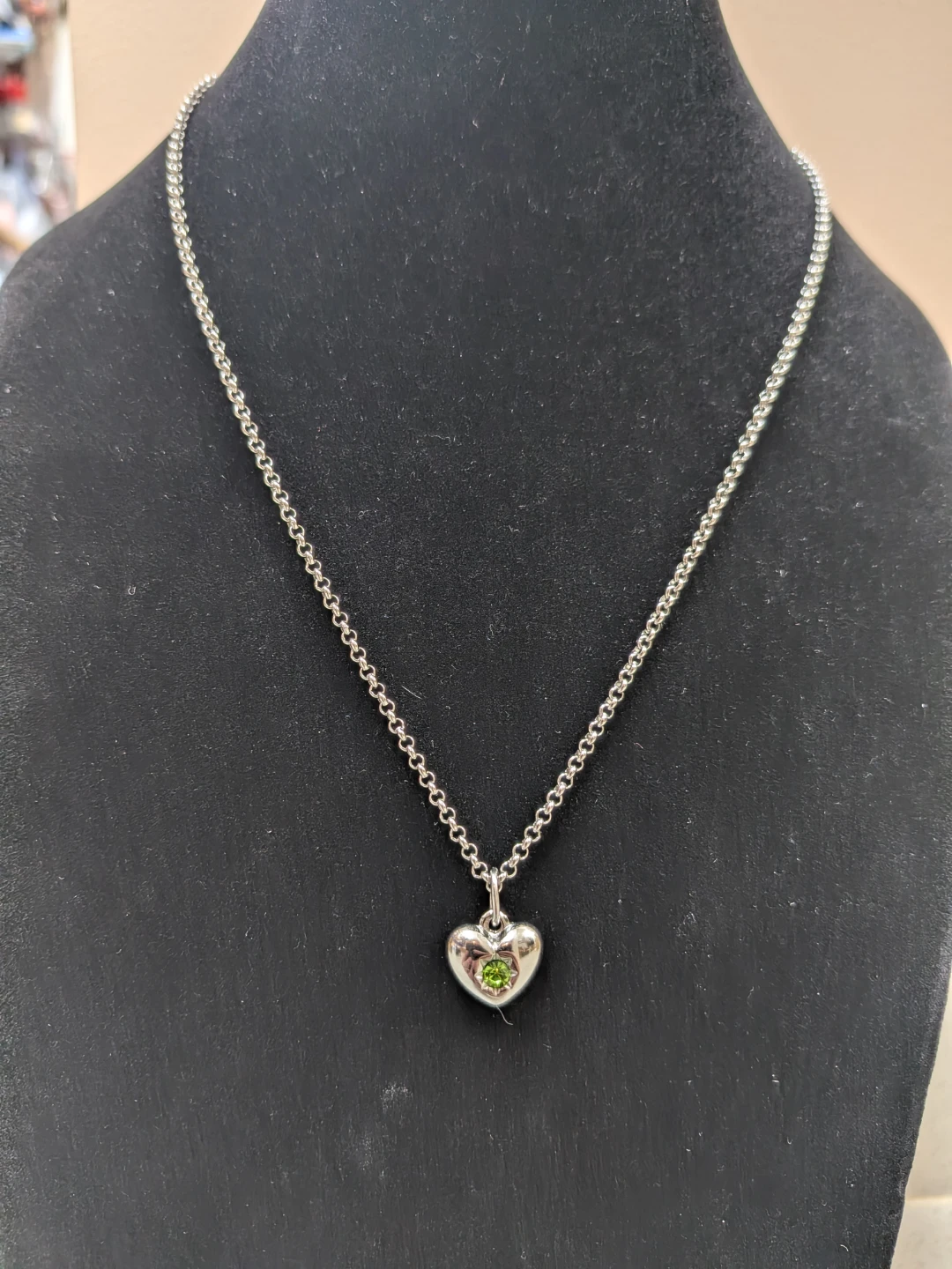 Rolo Chain with Faux Peridot Heart Pendant - photo 2