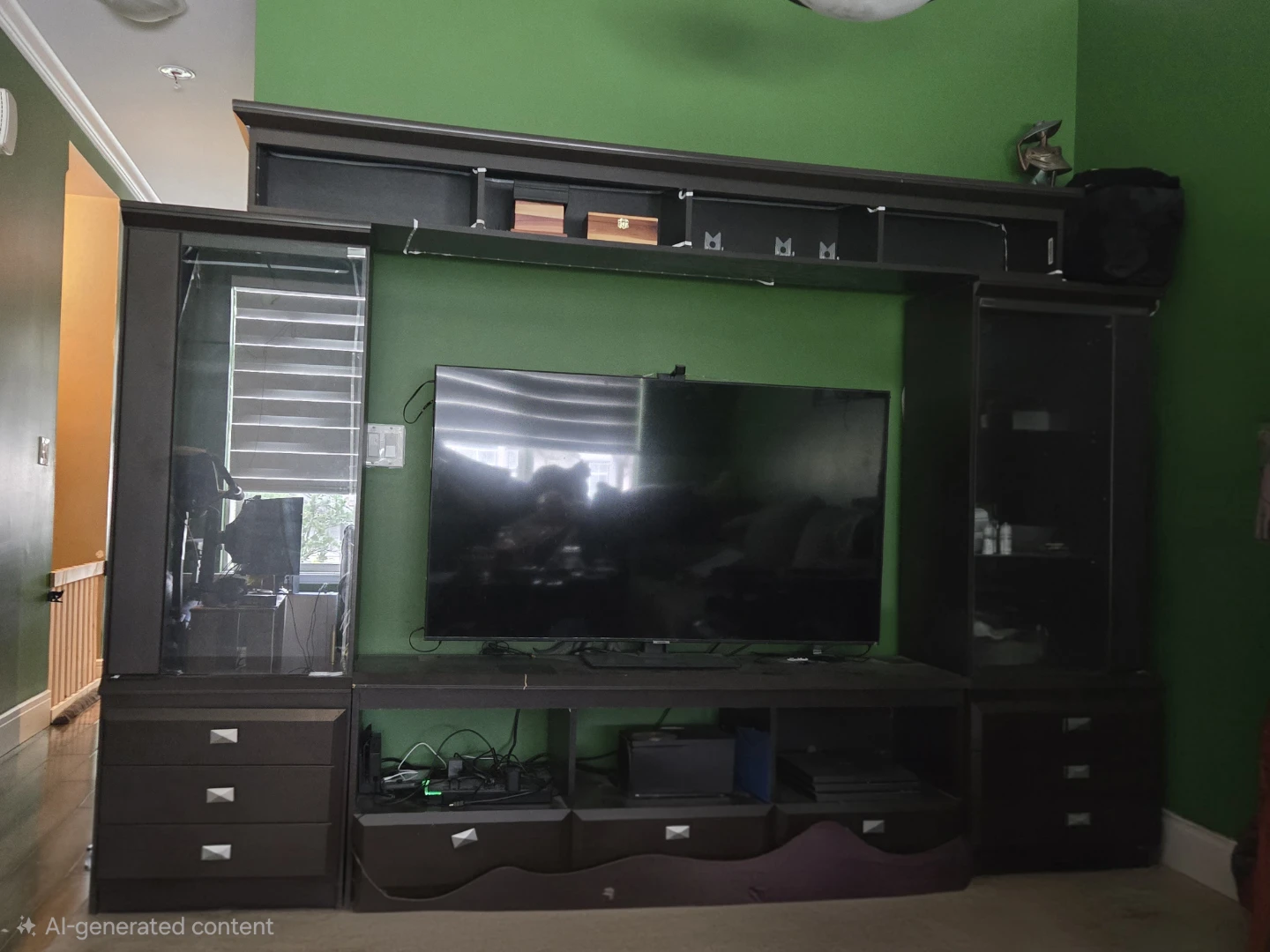 Dark Brown Entertainment Unit with Glass Doors