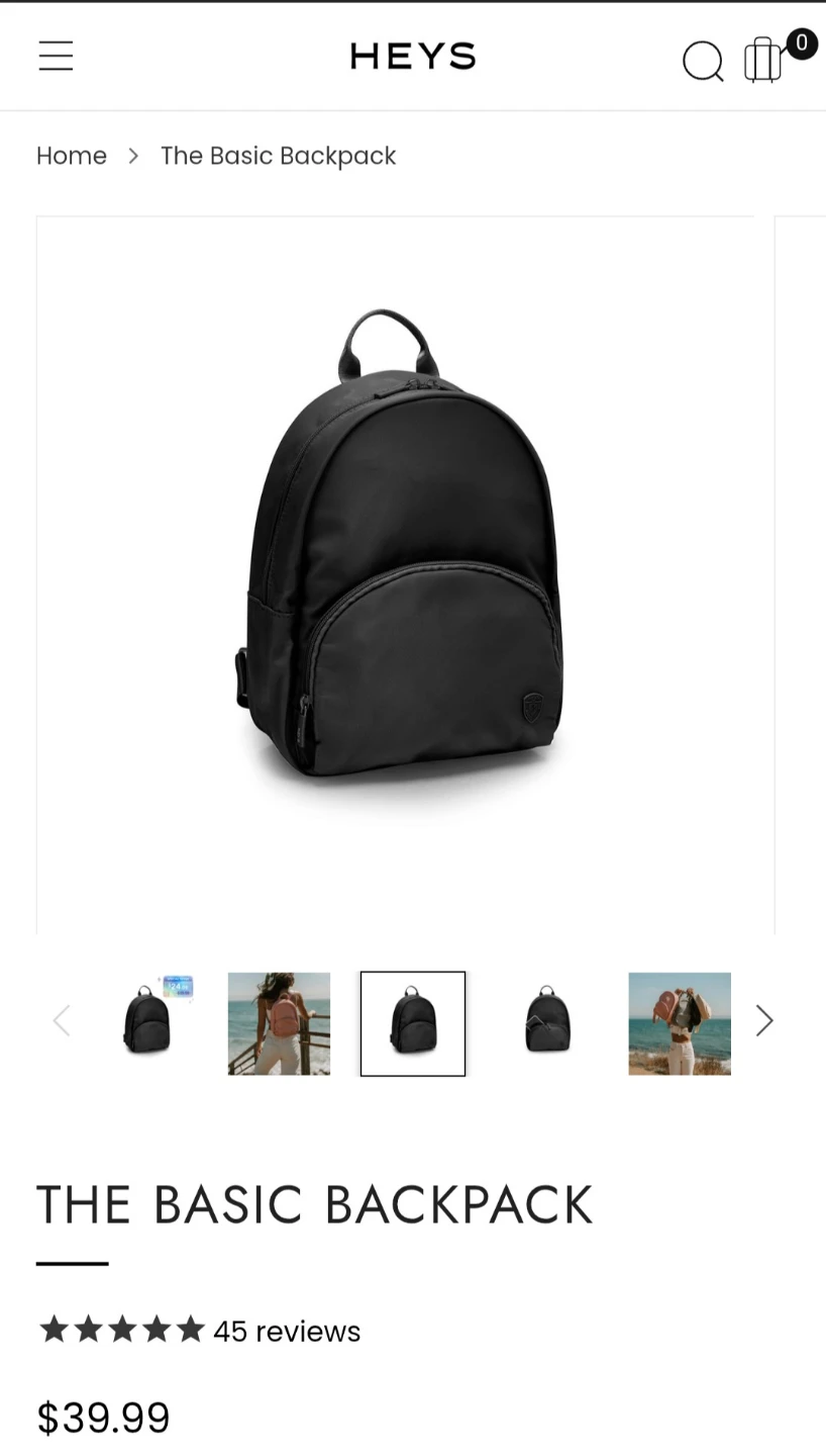 HEYS Black The Basic Backpack (Brand New With Tag)