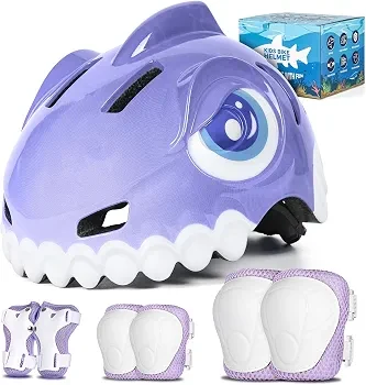Kids Protective Gear Set - Purple Shark Helmet and Pads - photo 2