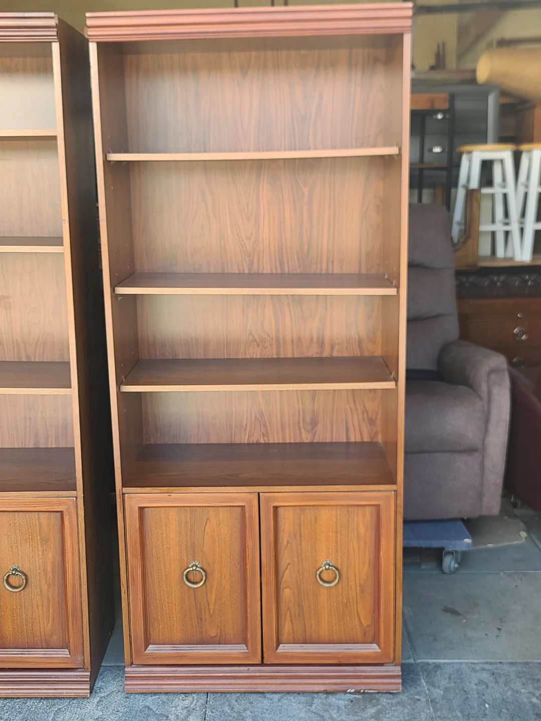 Pair of Vintage Wood Bookcases with Lower Cabinets - photo 2