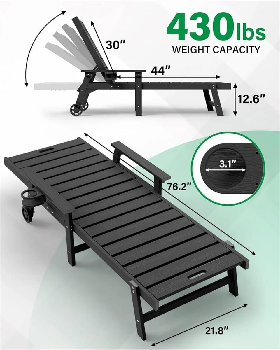 Black Outdoor Chaise Lounge Chair - photo 2