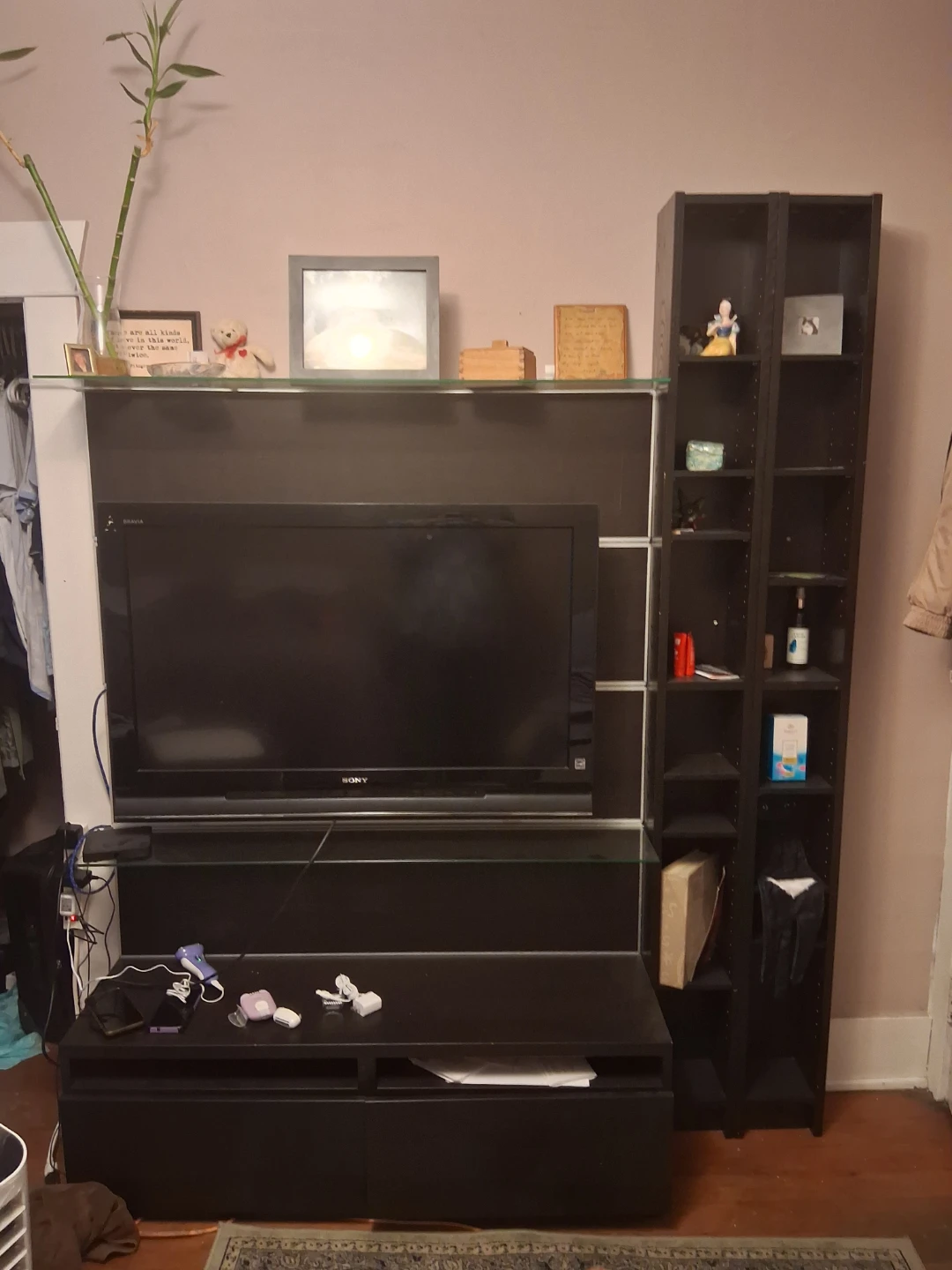 TV stand with shelves. 64hx47wx15d