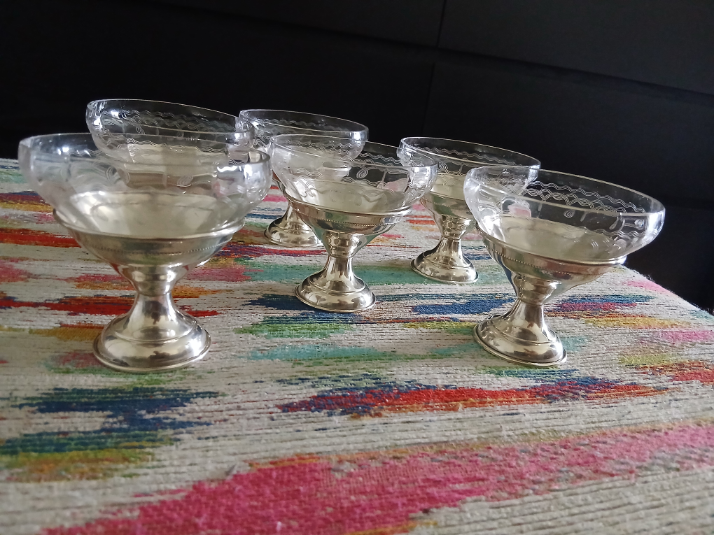 Set of 6 Sterling Silver and Glass Dessert Cups - photo 3