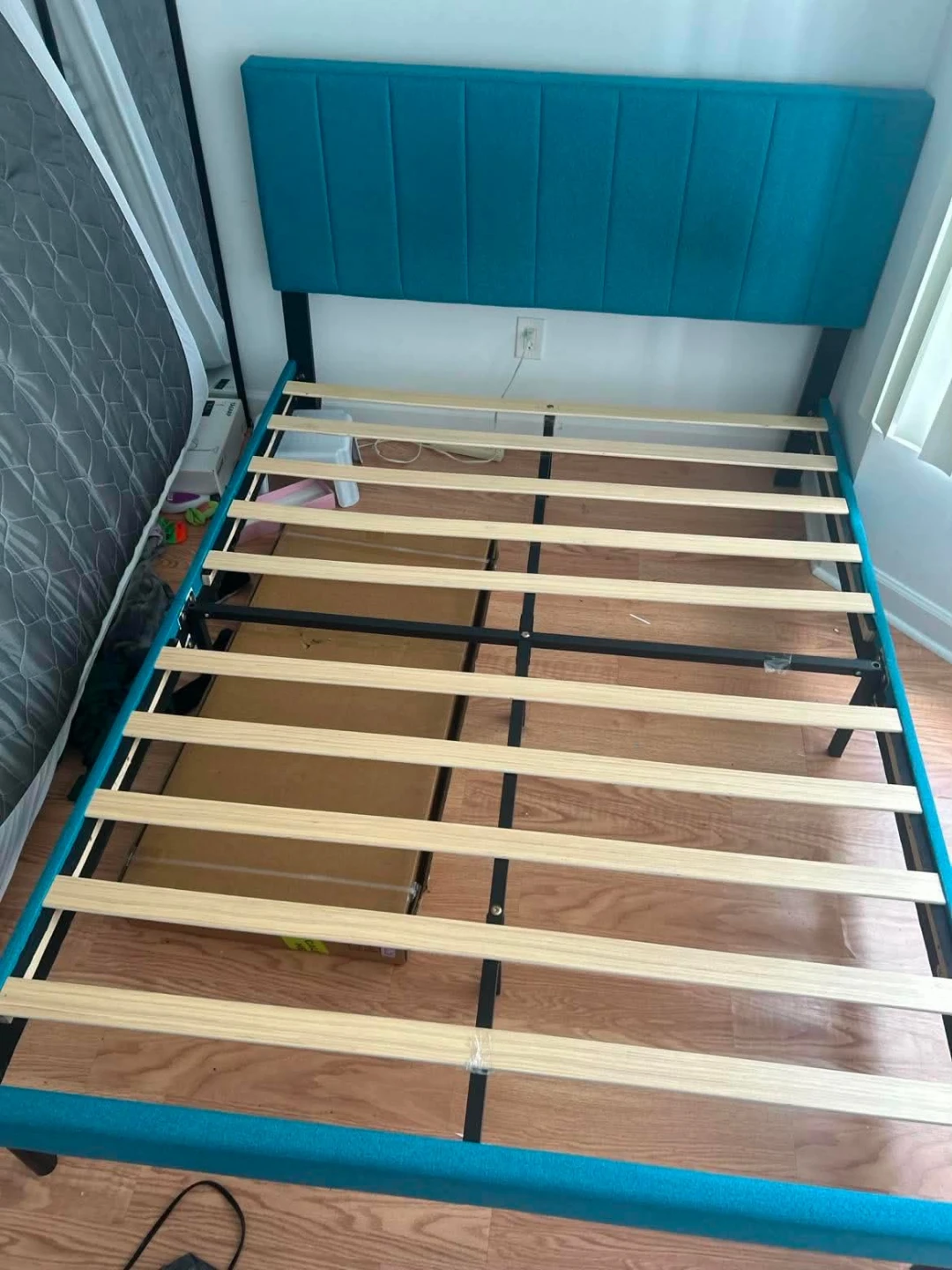 Teal Upholstered Bed Frame with Headboard